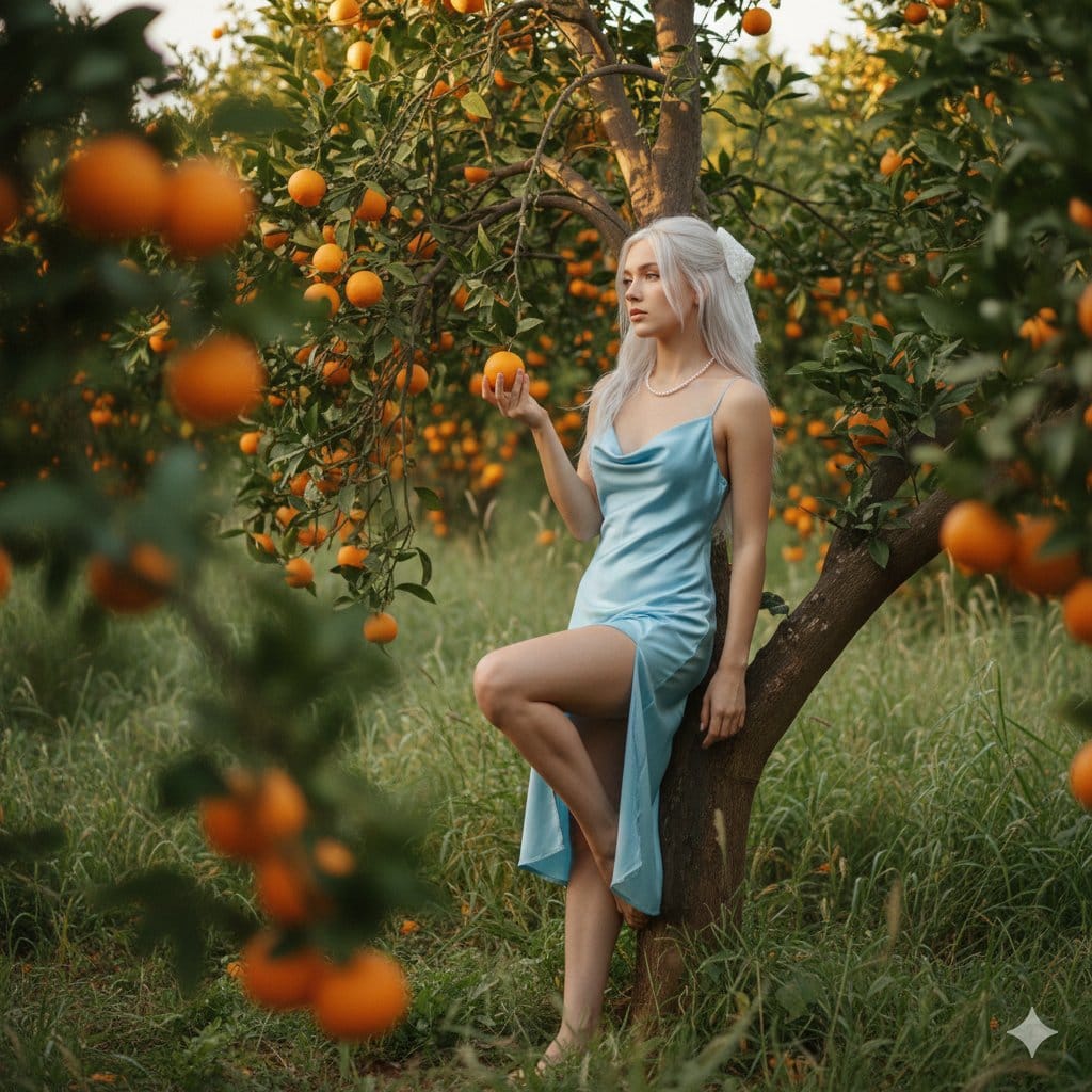 Dreamy Golden Hour Orange Grove Portrait Prompt