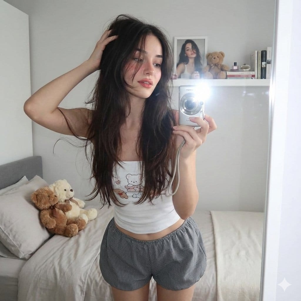 Early 2000s Digital Camera Selfie Mirror Shot Prompt