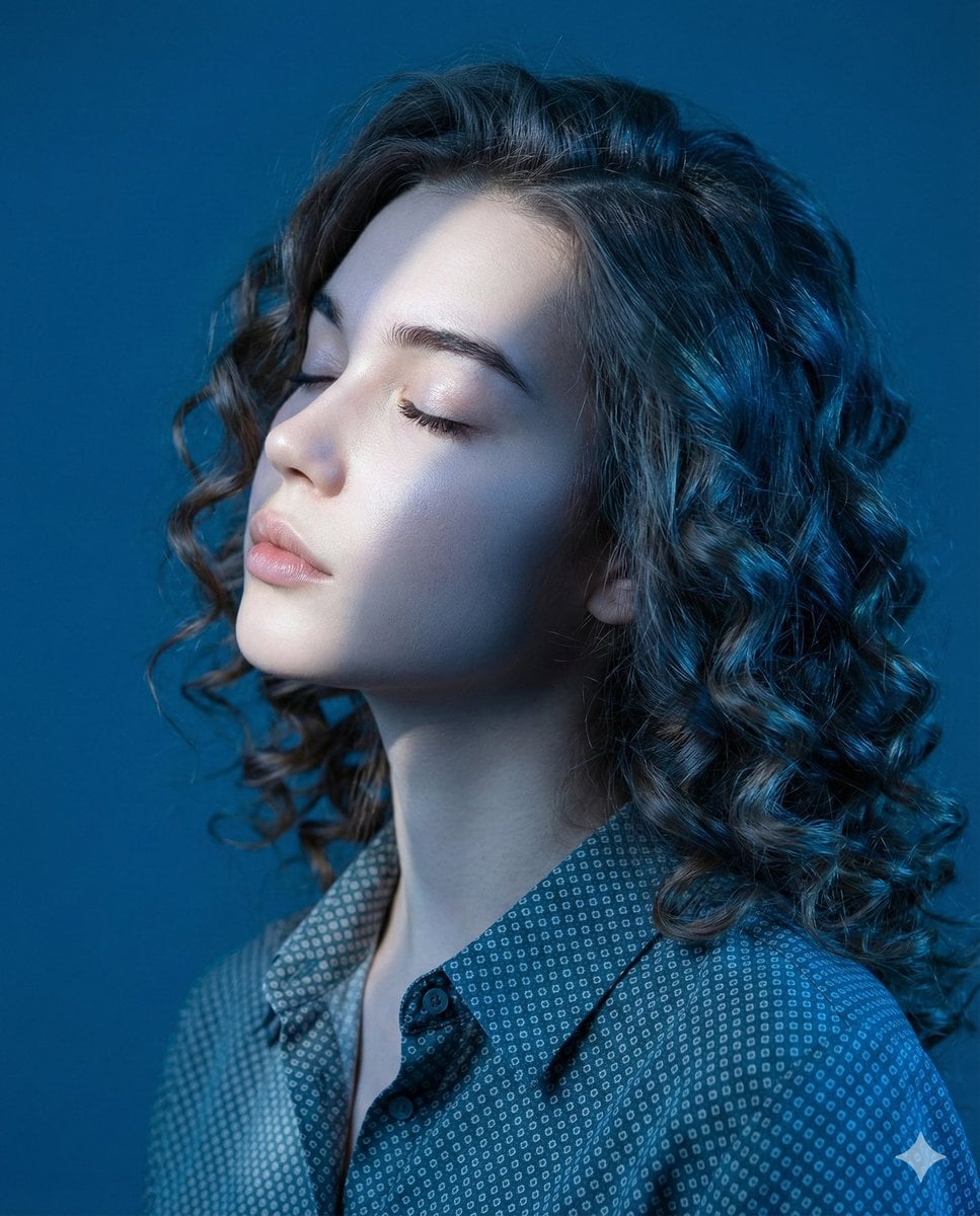 Editorial Profile Portrait in Dramatic Blue Light