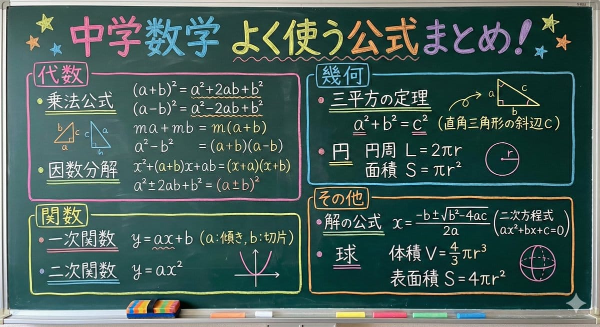 Educational Prompt for High School Math Formulas on a Chalkboard