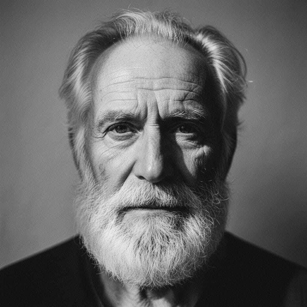 Elderly bearded man black-and-white portrait