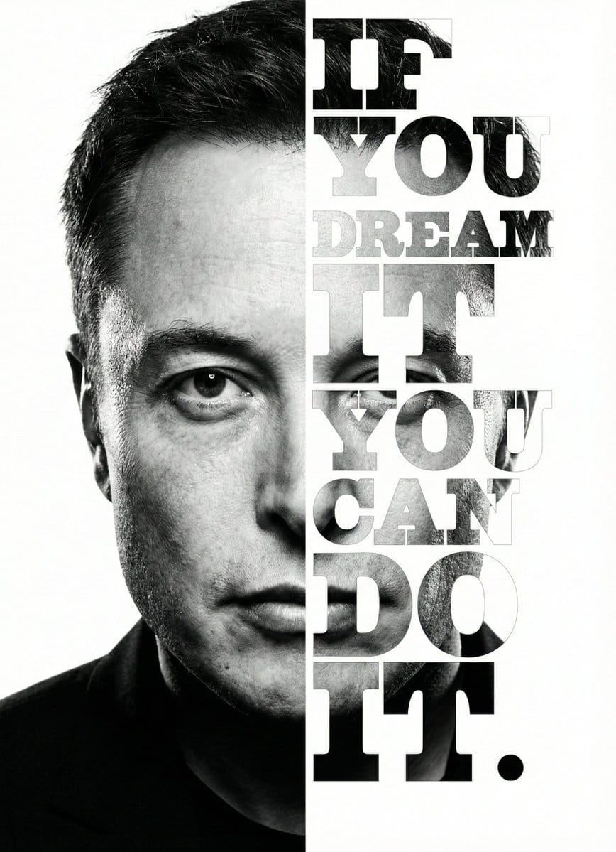Elon Musk Typographic Split Portrait