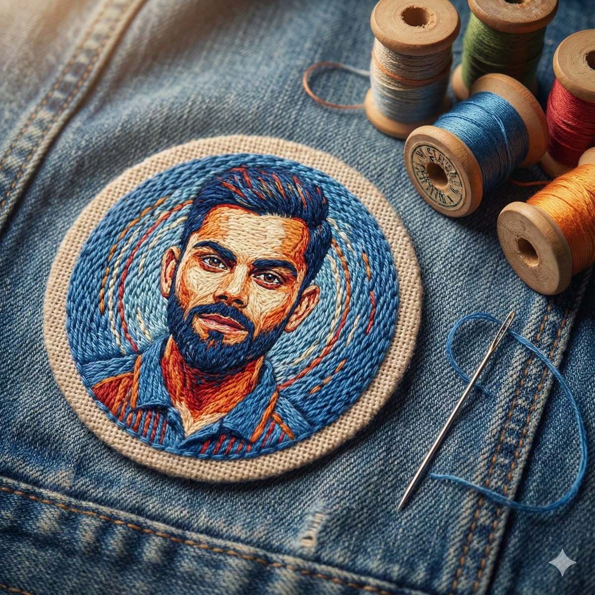 Embroidered Portrait Patch Macro Photography Prompt