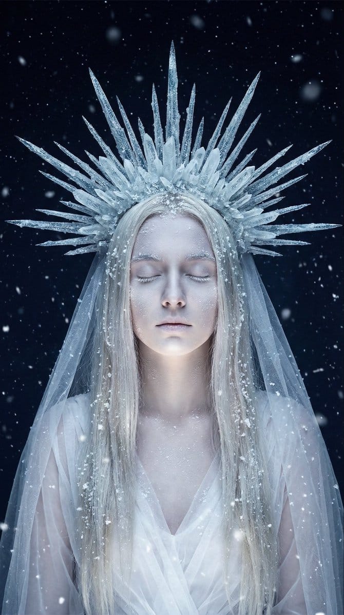 Ethereal Winter Goddess Portrait Prompt