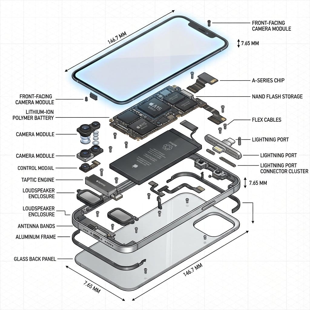 Exploded View Technical Diagram of an iPhone