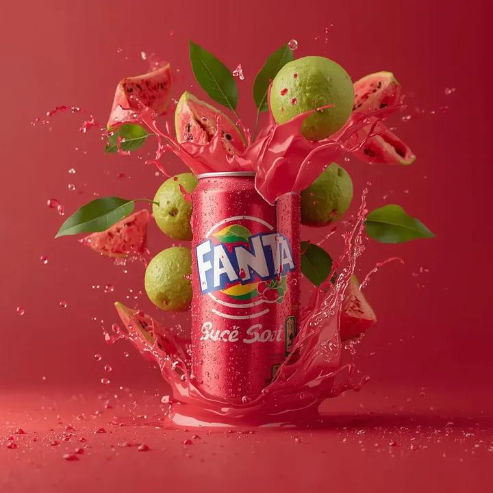 Exploding Fanta Goiaba Soda Can Product Shot