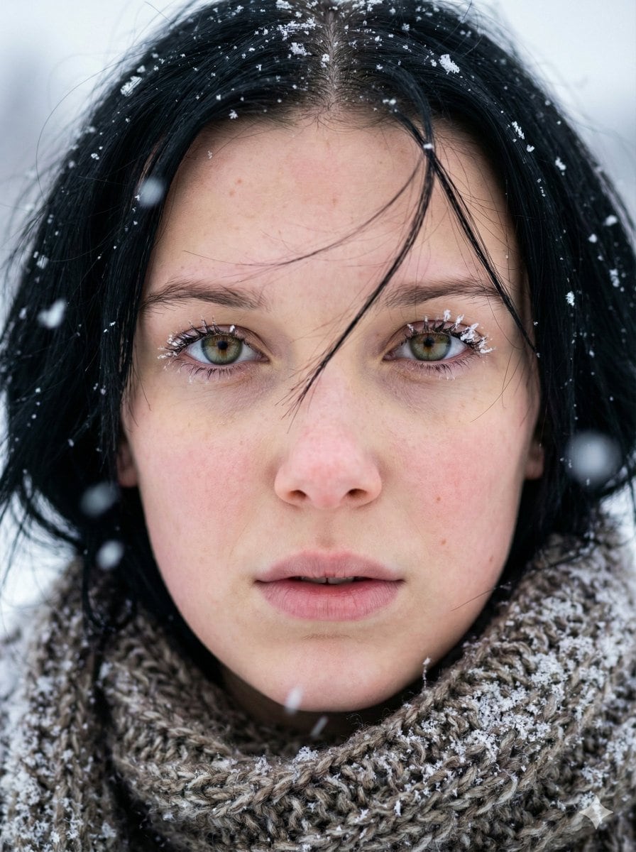 Extreme Close-up Winter Portrait (Sadie Sink/Millie Bobby Brown)