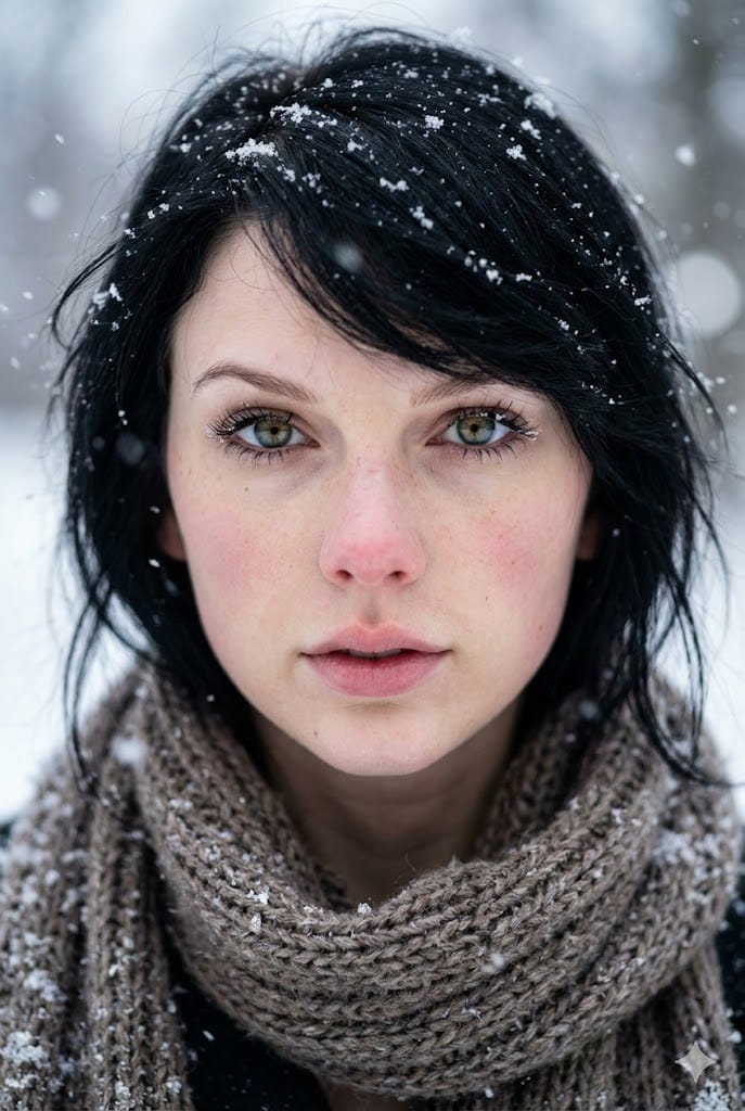 Extreme Close-Up Winter Portrait with Snow