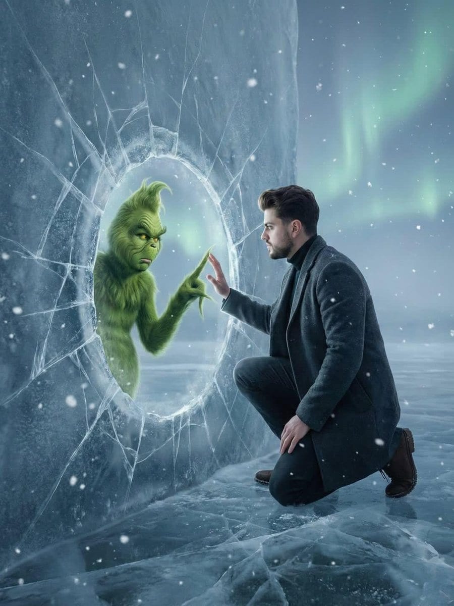 Fantasy Scene: Man and Grinch Reflection