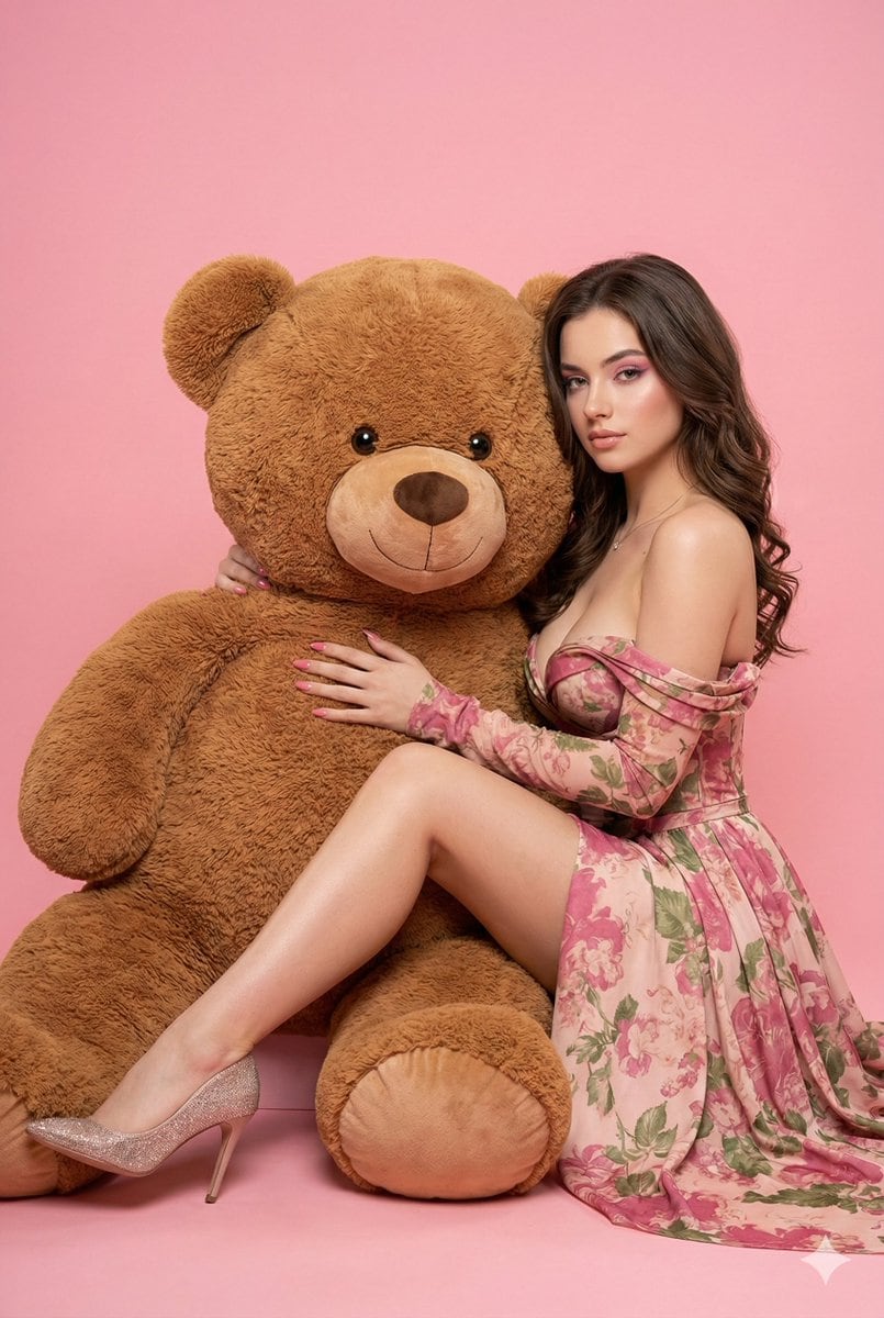 Fashion Editorial with Giant Teddy Bear Prompt