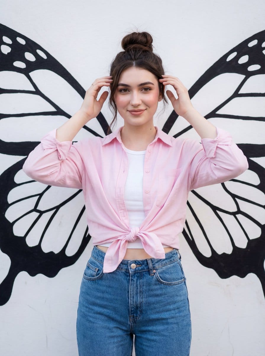 Fashion Portrait with Butterfly Wing Mural