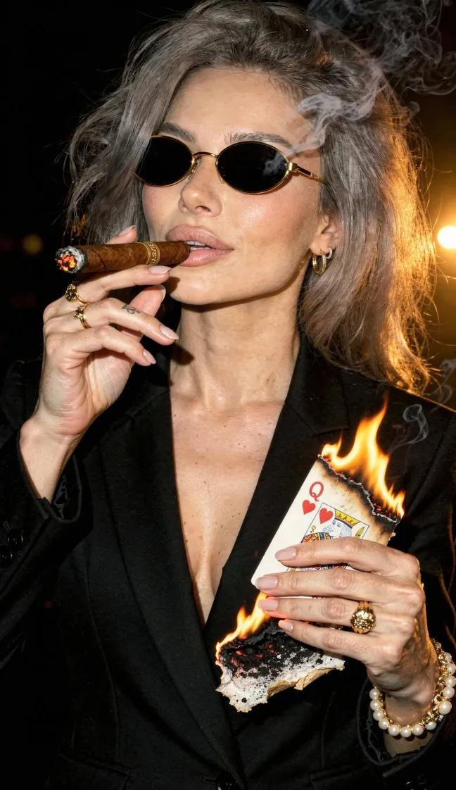Film Noir Portrait with Cigar and Burning Card