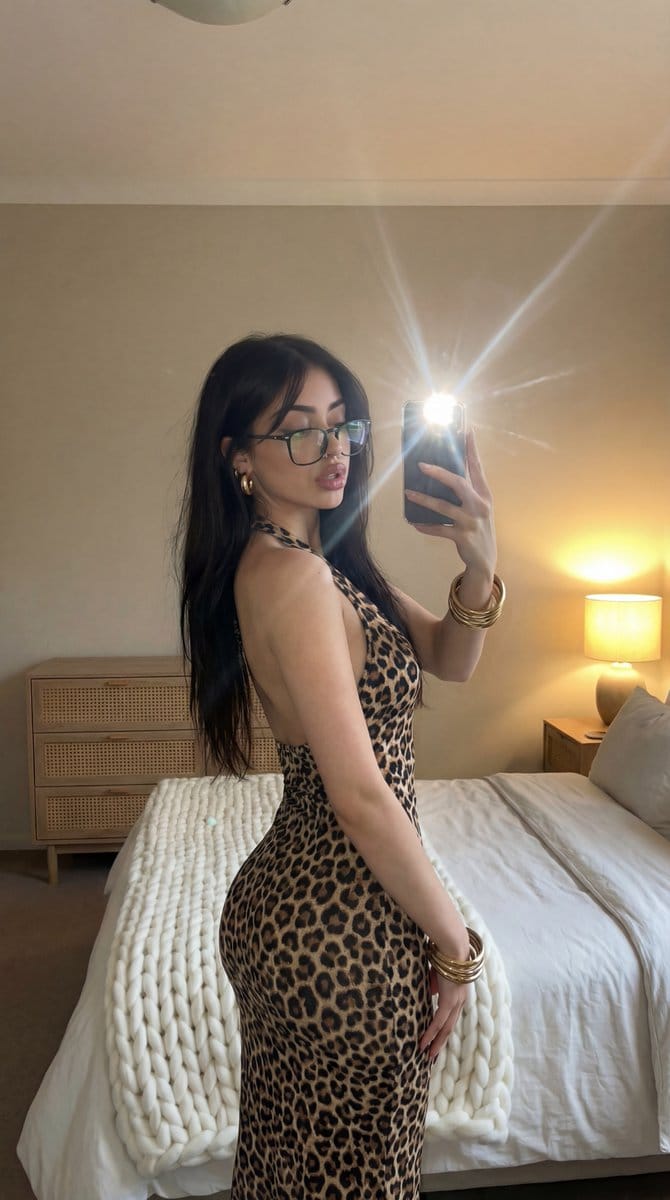 Flash Mirror Selfie in Leopard Print Prompt