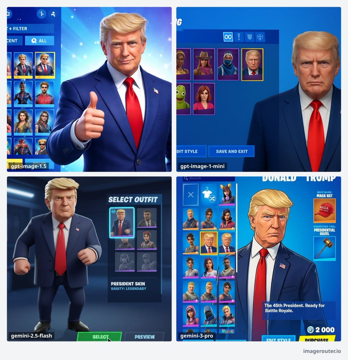 Fortnite Screenshot of Trump Skin Selector Menu