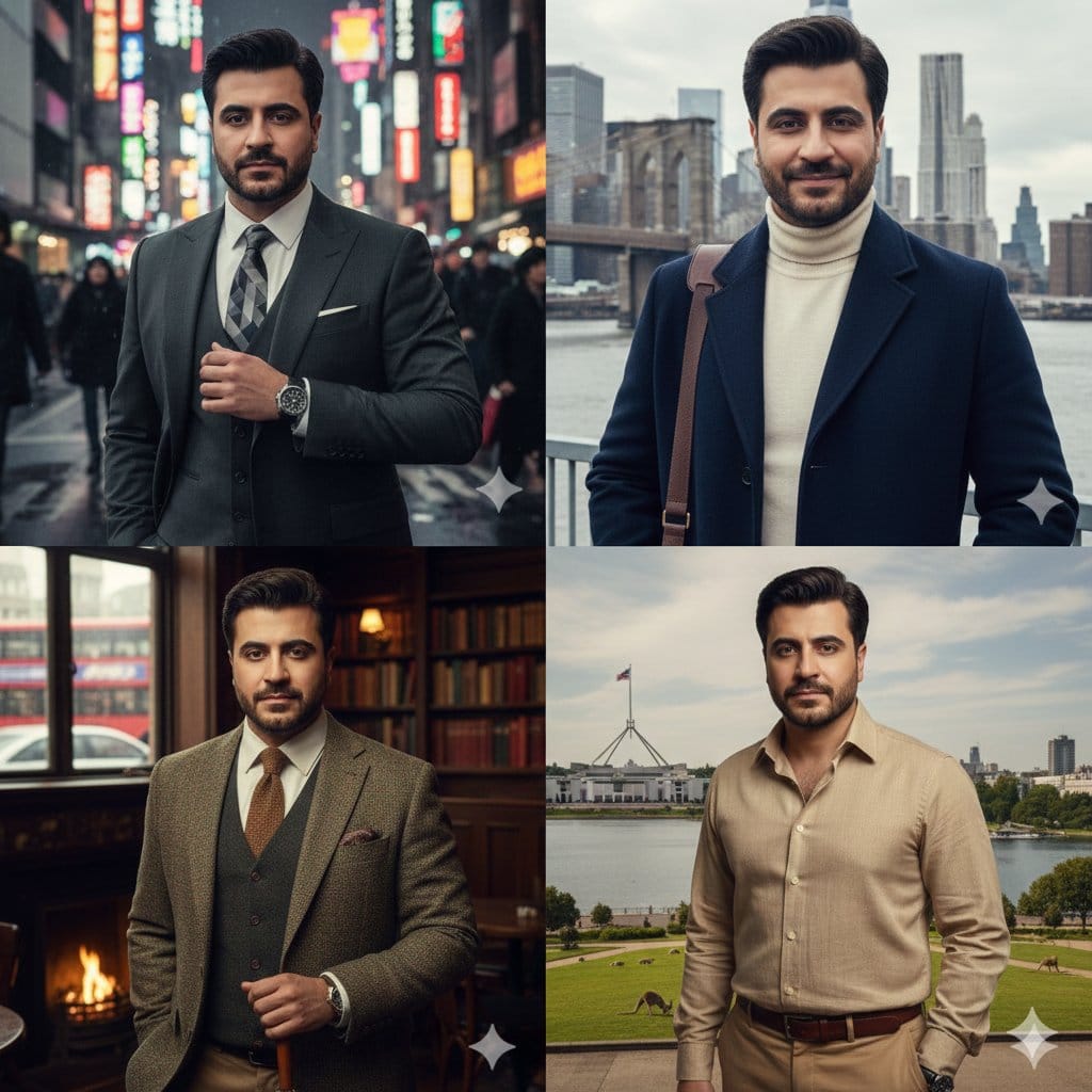 Four-Panel City Collage with Face Consistency