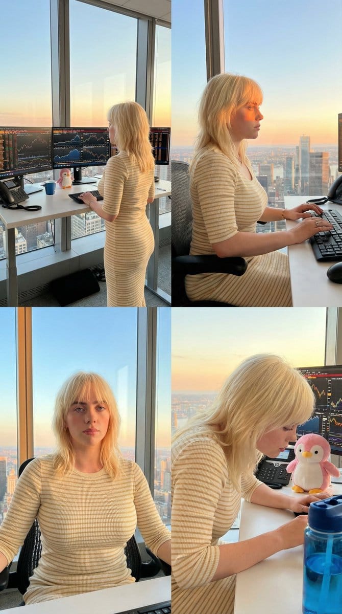 Four-Panel Trading Workspace Lifestyle Collage at Sunset