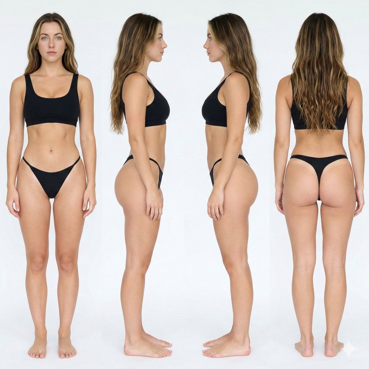 Four-View Character Reference Sheet for 3D Modeling