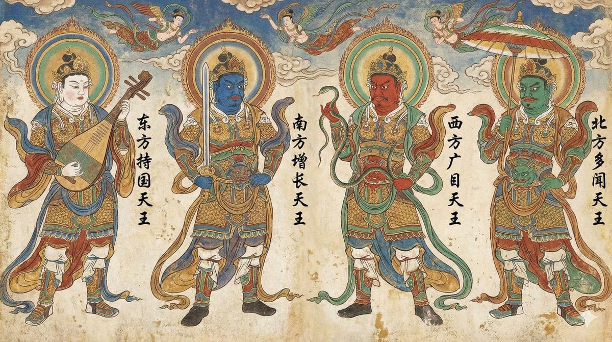 Four Heavenly Kings in Dunhuang Painting Style