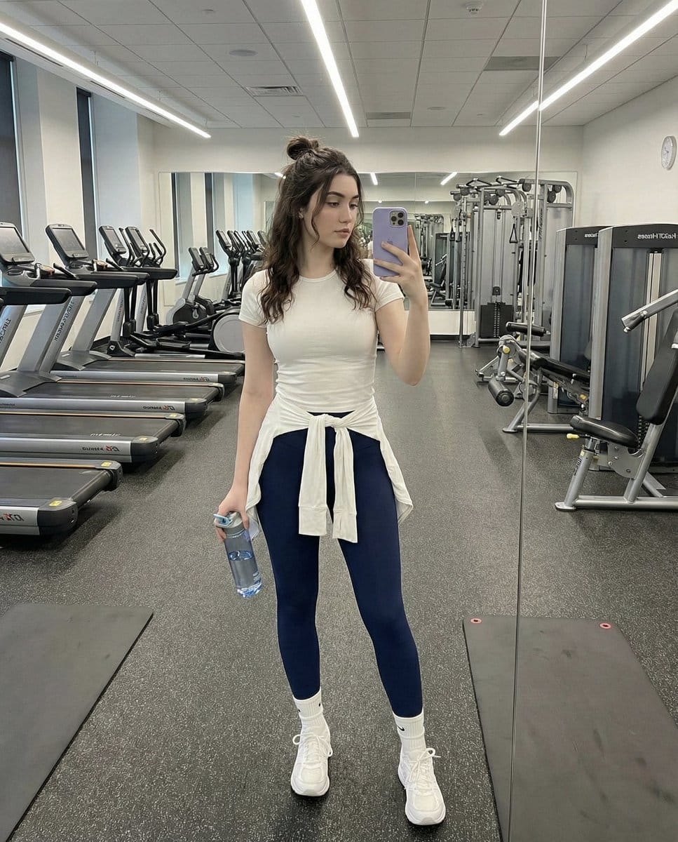 Full-Body Mirror Selfie in a Modern Gym