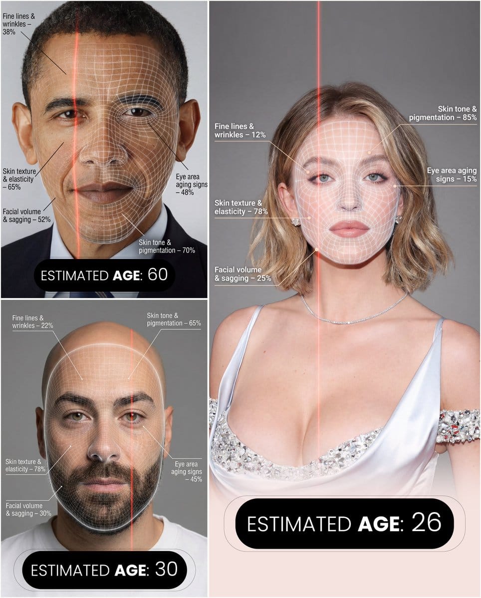 Futuristic facial age-checker infographic portrait