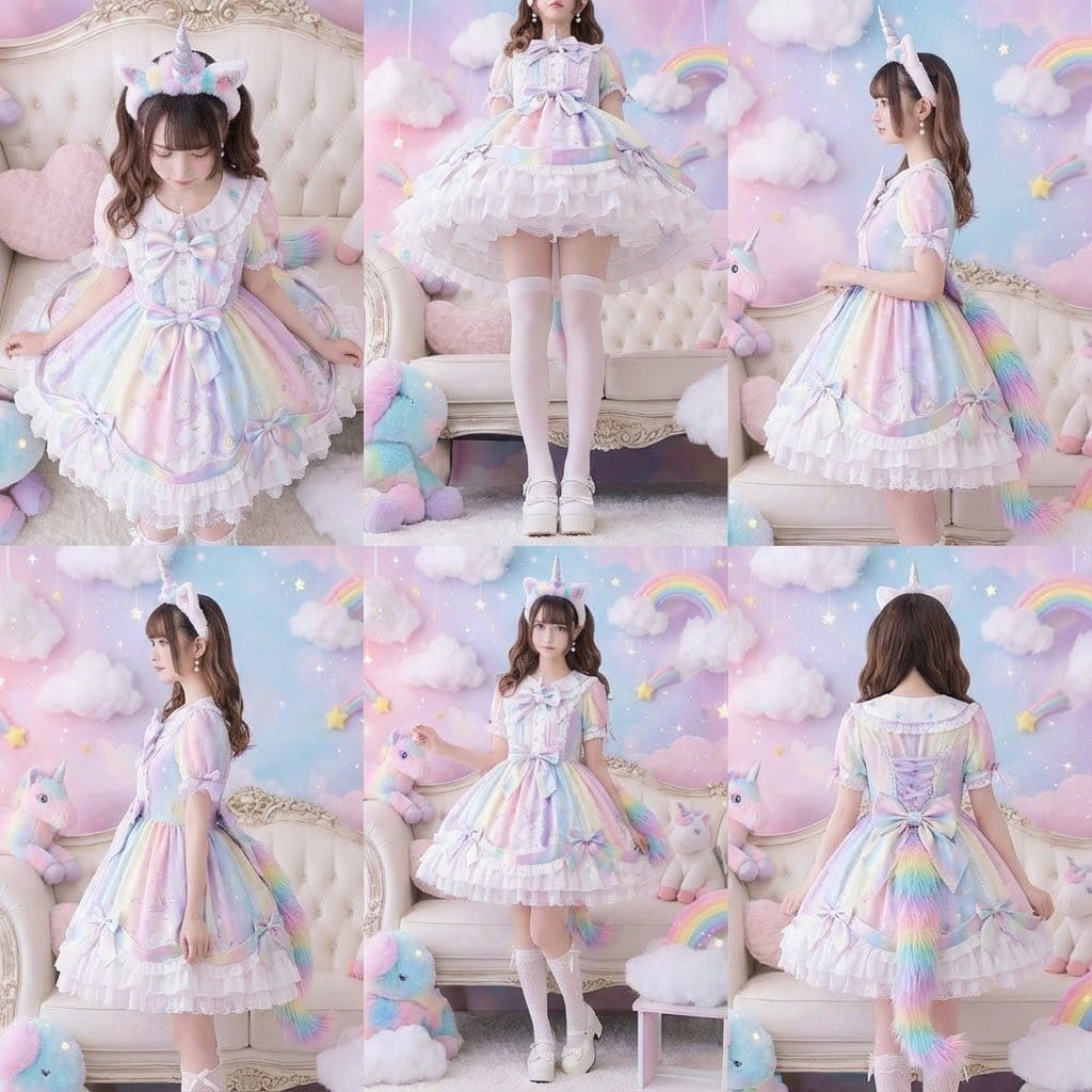 Generate a beautiful woman from six different angles in a single, six-panel image