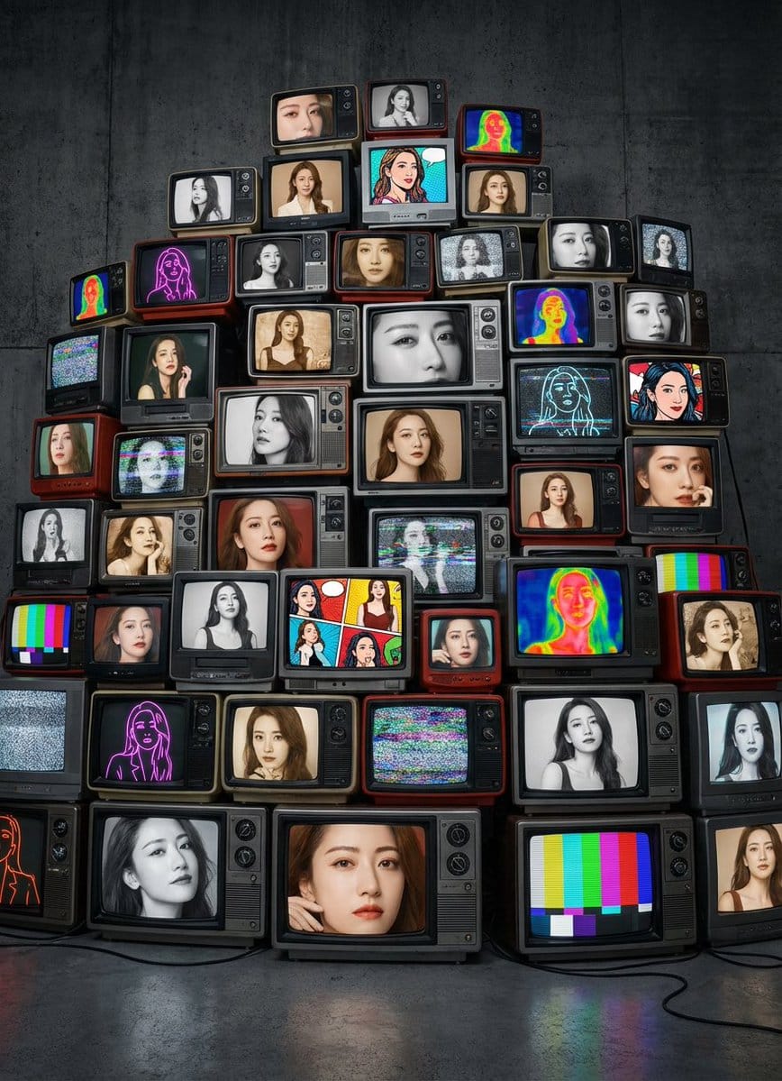 Girlfriend Portrait on Vintage CRT TV Wall