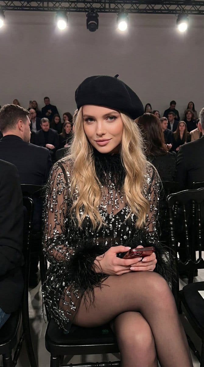 Glamorous Black Sequin Mini Dress Fashion Portrait