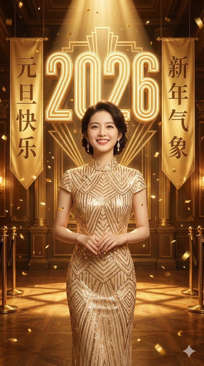 Golden New Year 2026 Celebration Portrait Prompt