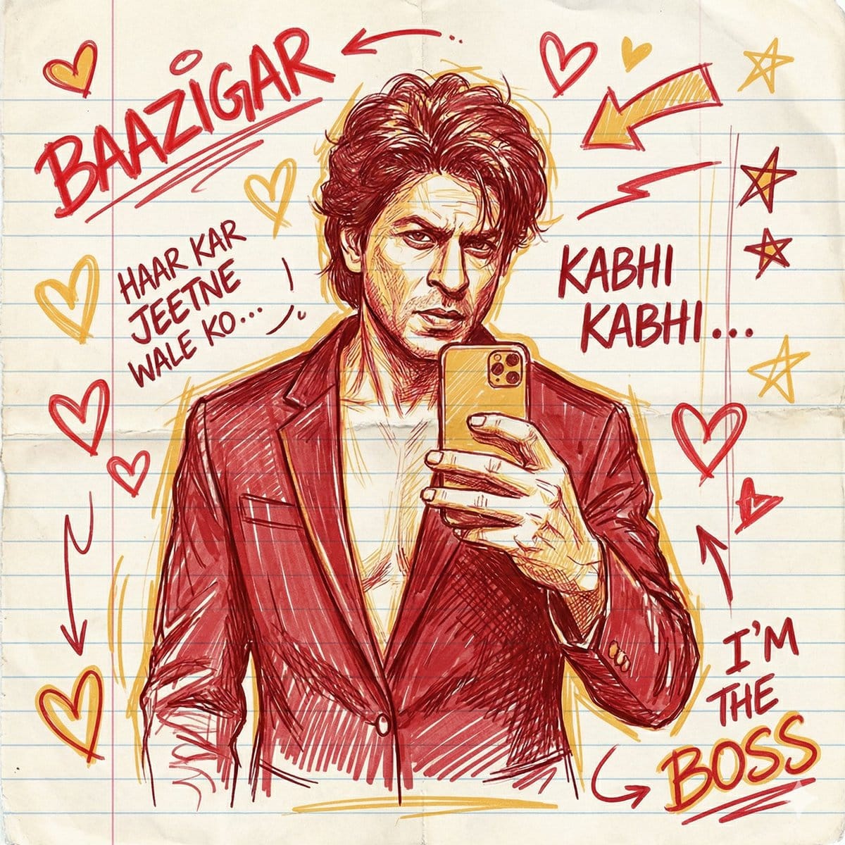 Hand-Sketched Pop-Art Illustration of Shah Rukh Khan