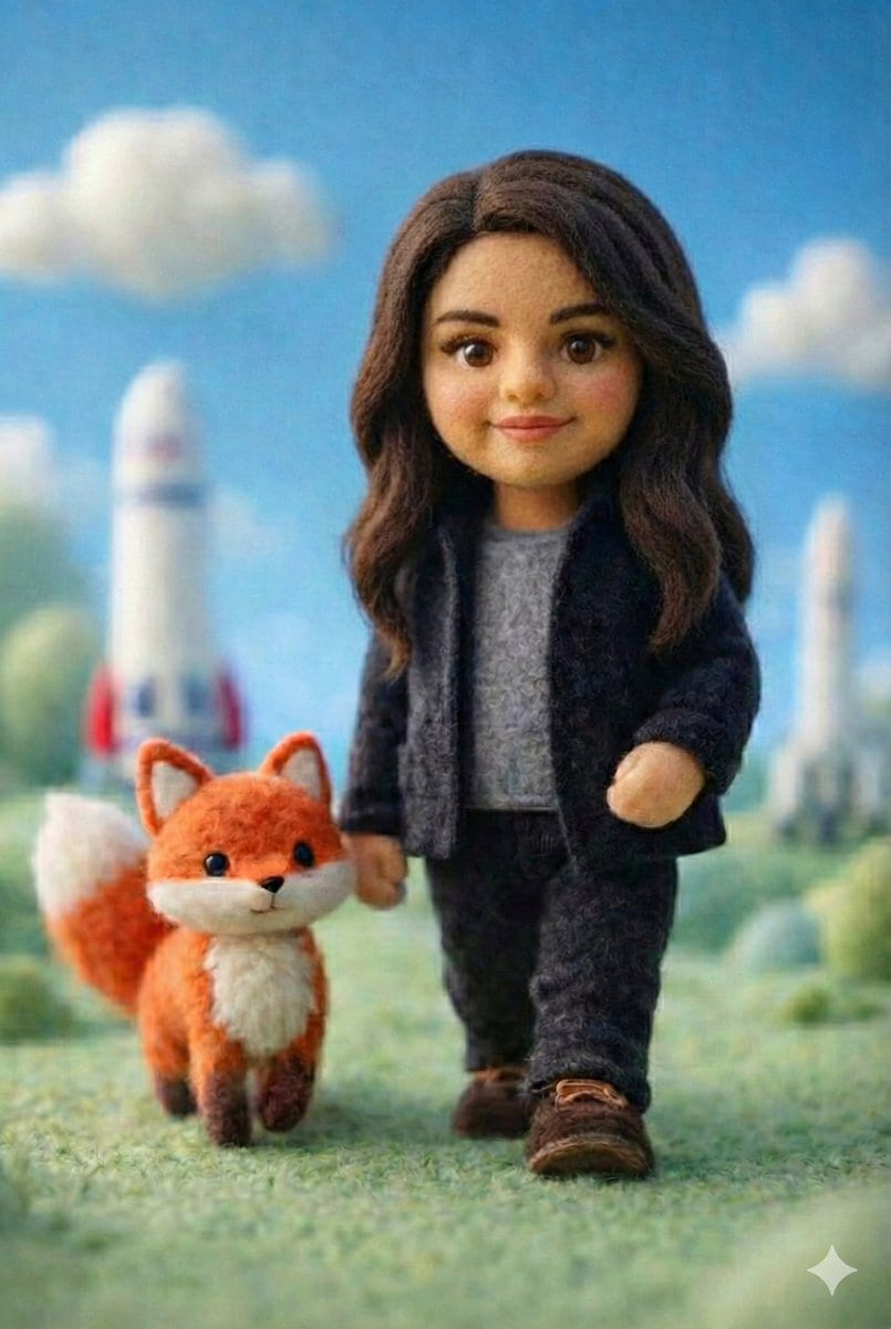 Handcrafted Felt Miniature Scene with Tech Character