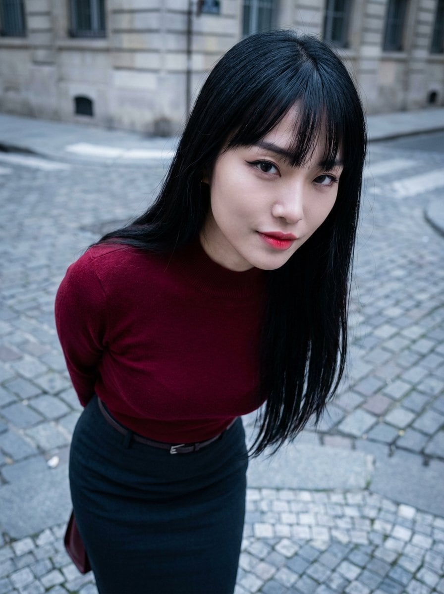 High-Angle K-Pop Fashion Portrait