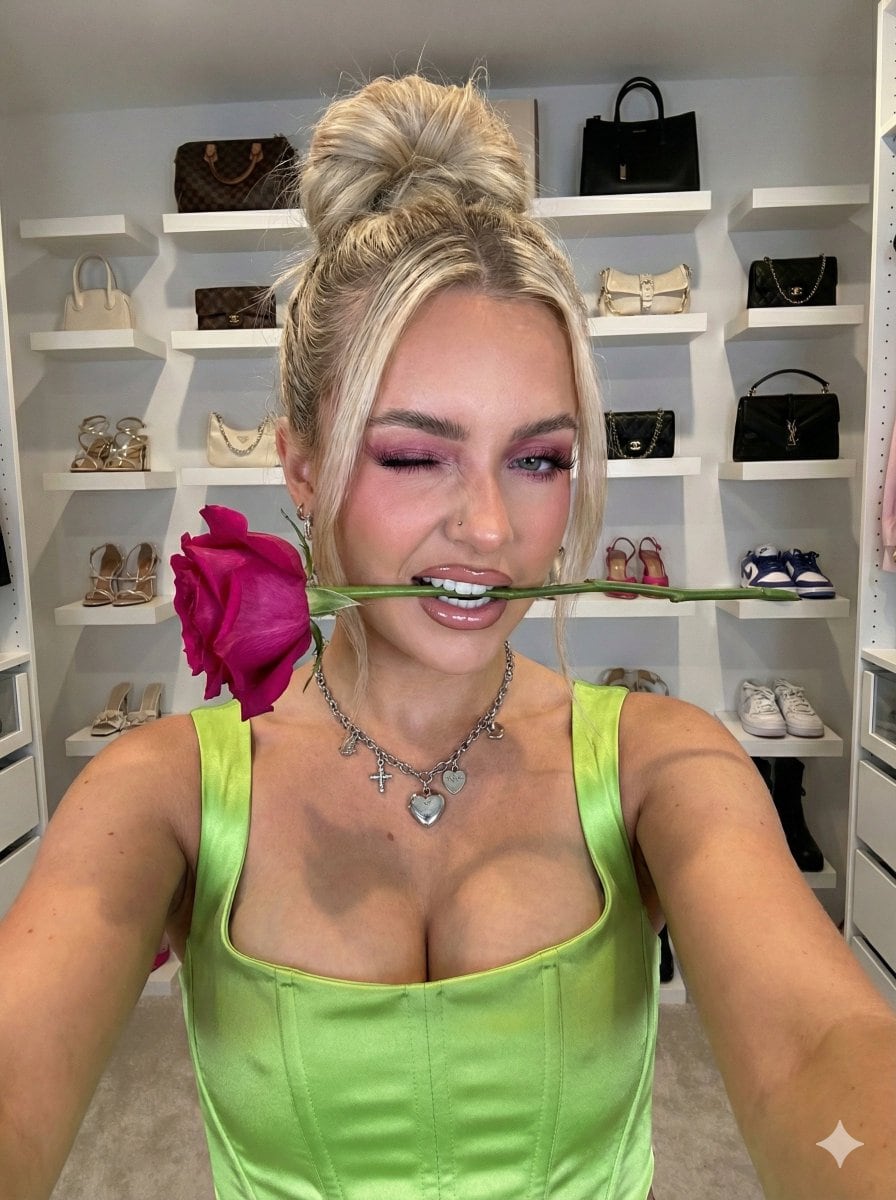 High-Contrast Flash Selfie Prompt with Rose Prop