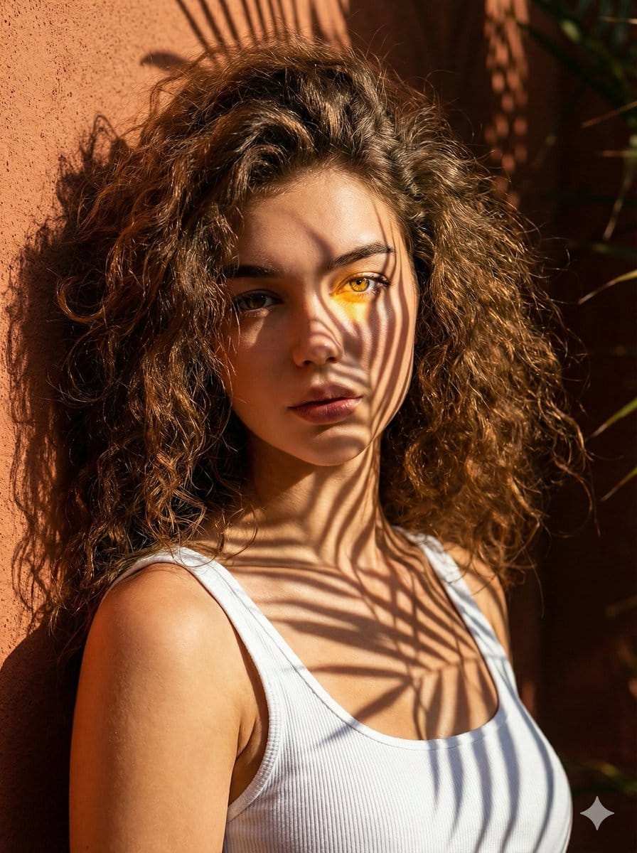 High-Contrast Palm Shadow Portrait