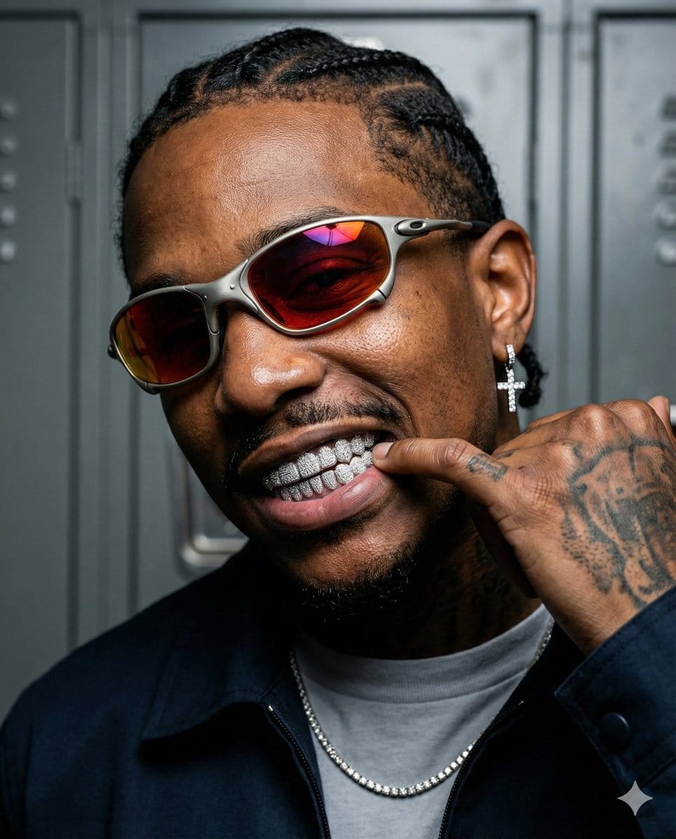 High-Contrast Sports Editorial Portrait with Grillz and Oakley