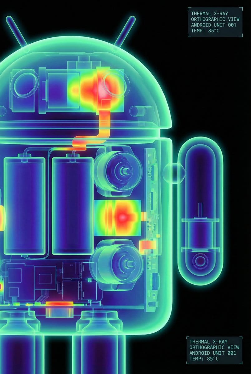High-Contrast Thermal X-Ray Render of Android Robot