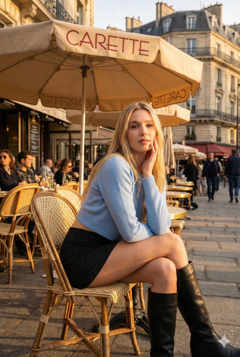 High-Detail Parisian Cafe Lifestyle Photo at Golden Hour