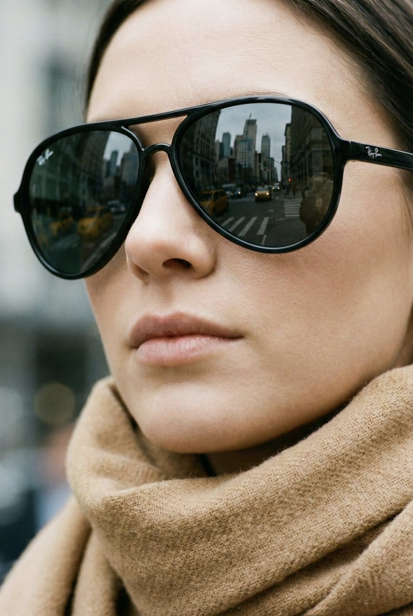 High-Fashion Aviator Sunglasses Portrait with NYC Reflection