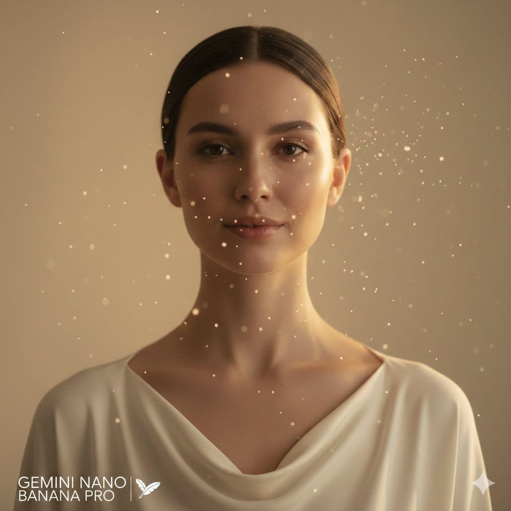 High-fashion close-up portrait of a woman with simple elegance