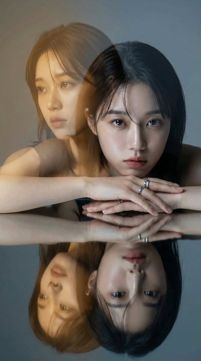 High-Fashion Double Exposure Portrait with Reflection