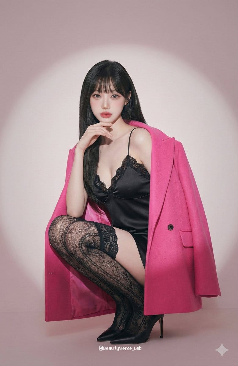 High-Fashion Editorial Portrait with Pink Coat