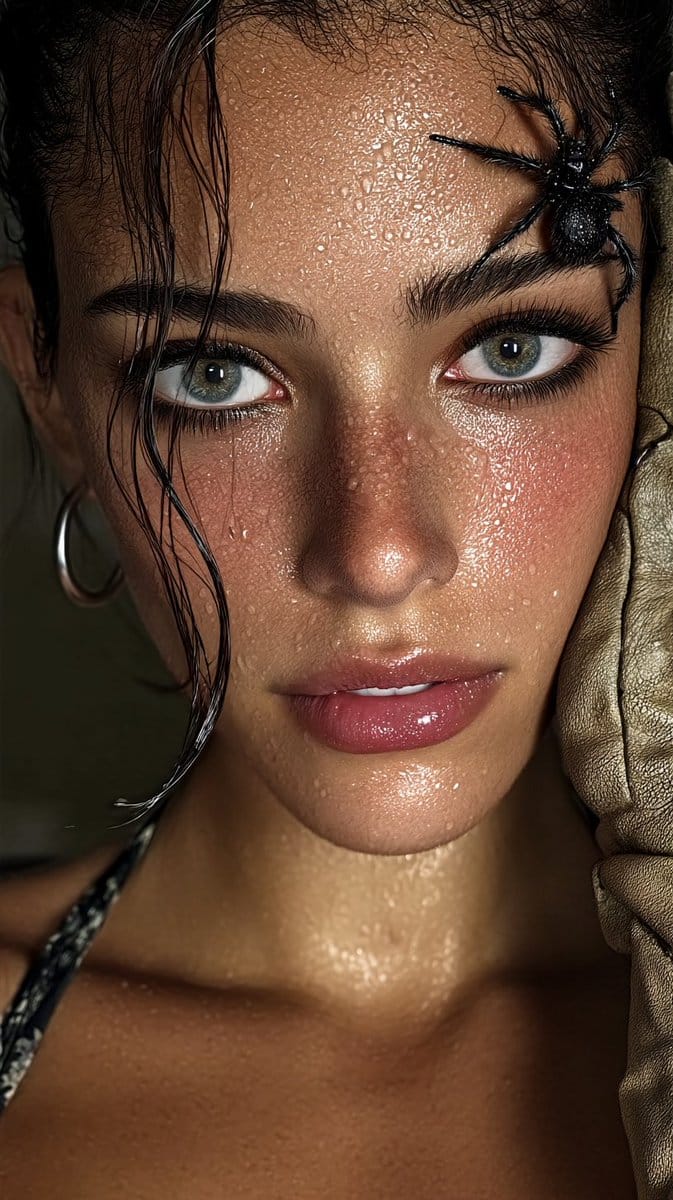 High-Fashion Portrait with Mamba Snake and Tarantula