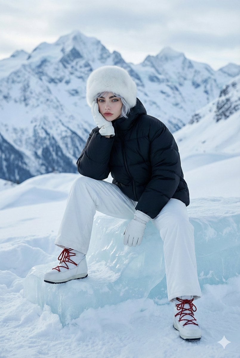 High-Fashion Winter Editorial Portrait in Alpine Setting