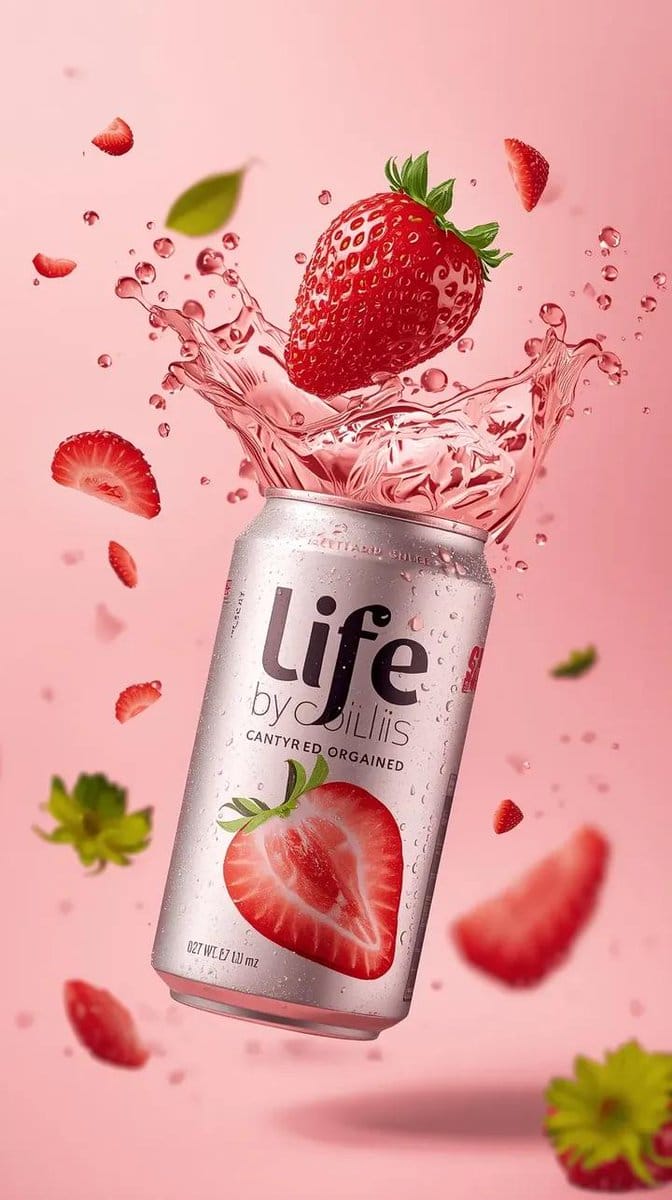 High-Speed Beverage Ad with Strawberry Splash