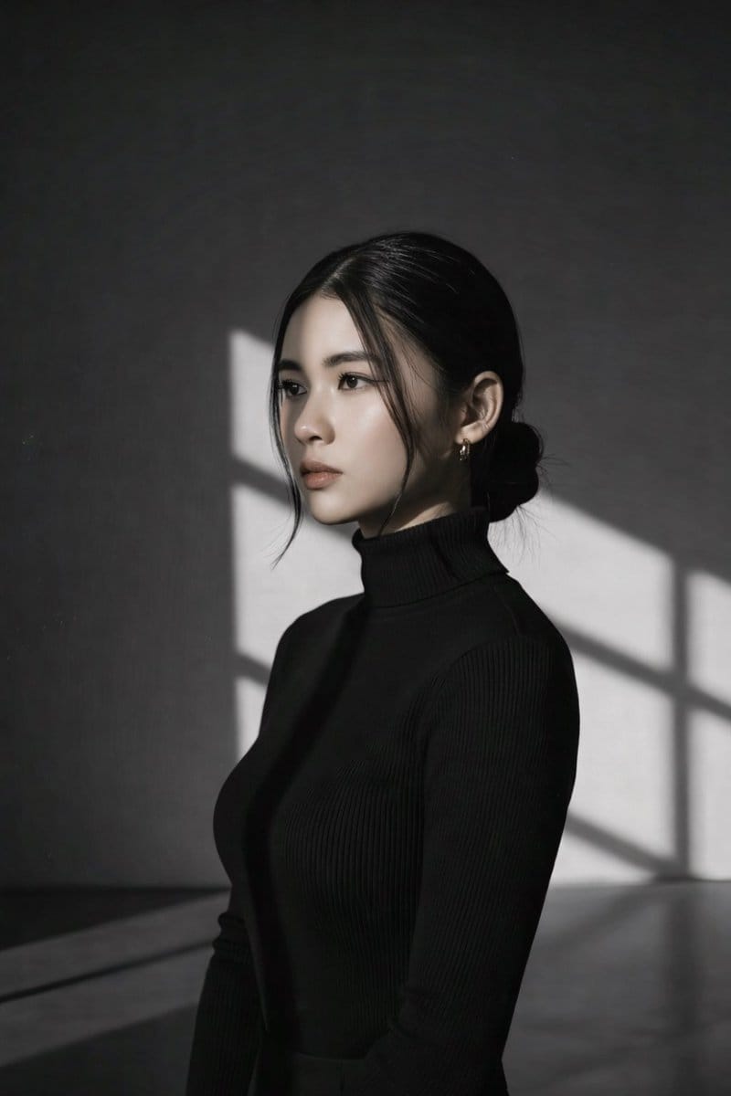 High Contrast Black and White Studio Portrait Prompt