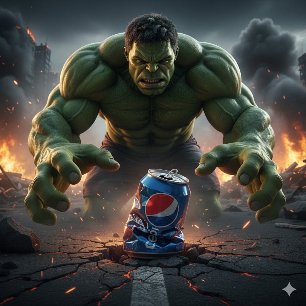 Hulk Crushing Pepsi Can Cinematic Prompt