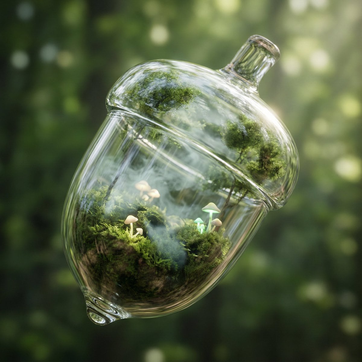 Hyper-Realistic 3D Simulation Prompt: Acorn Capsule Forest