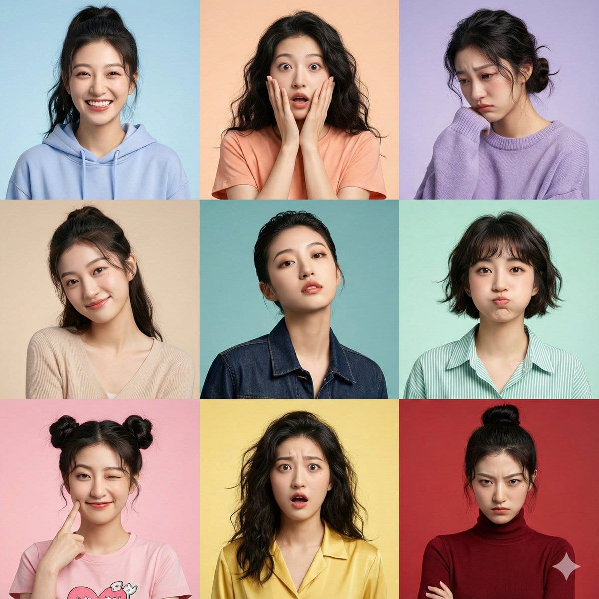 Hyper-Realistic 3x3 Grid Portrait with Fixed Identity