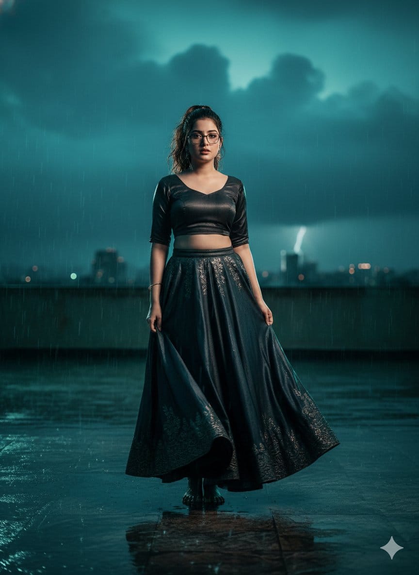 Hyper-Realistic Cinematic Bollywood Poster in Monsoon