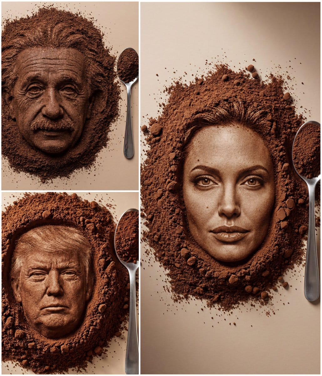 Hyper-Realistic Coffee Powder Face Impression