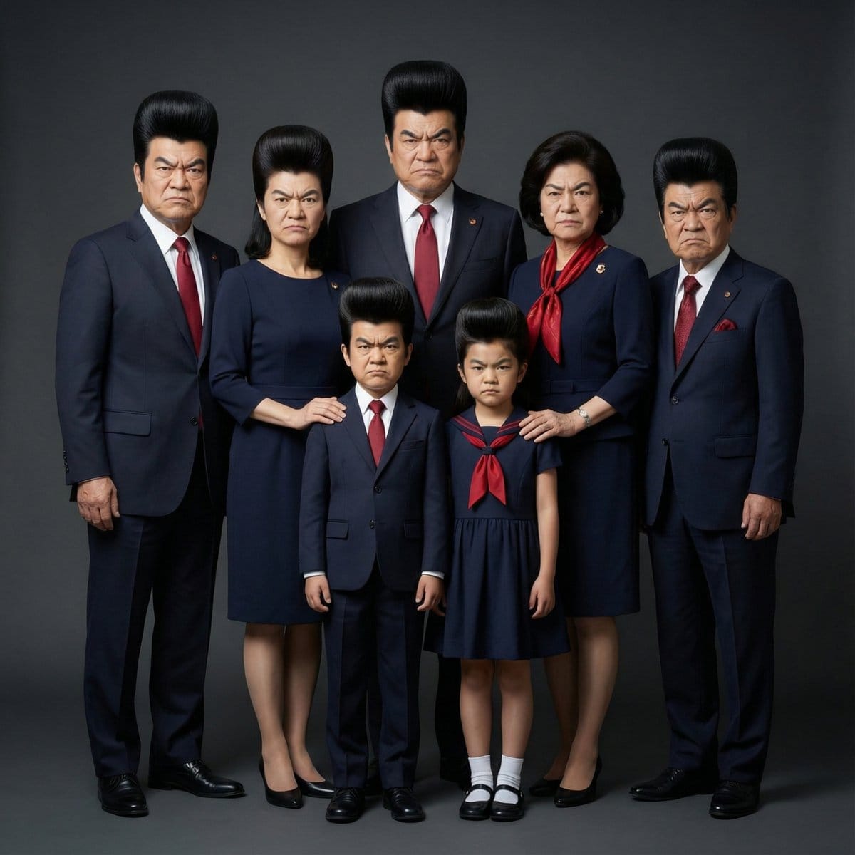 Hyper-Realistic Family Portrait with Identical Faces